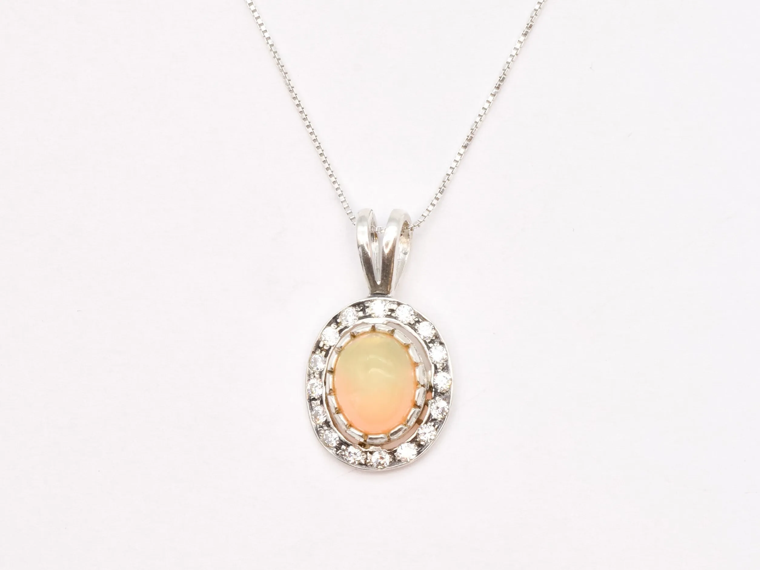 Fire Opal Pendant - Natural Opal Necklace - Vintage Oval Necklace