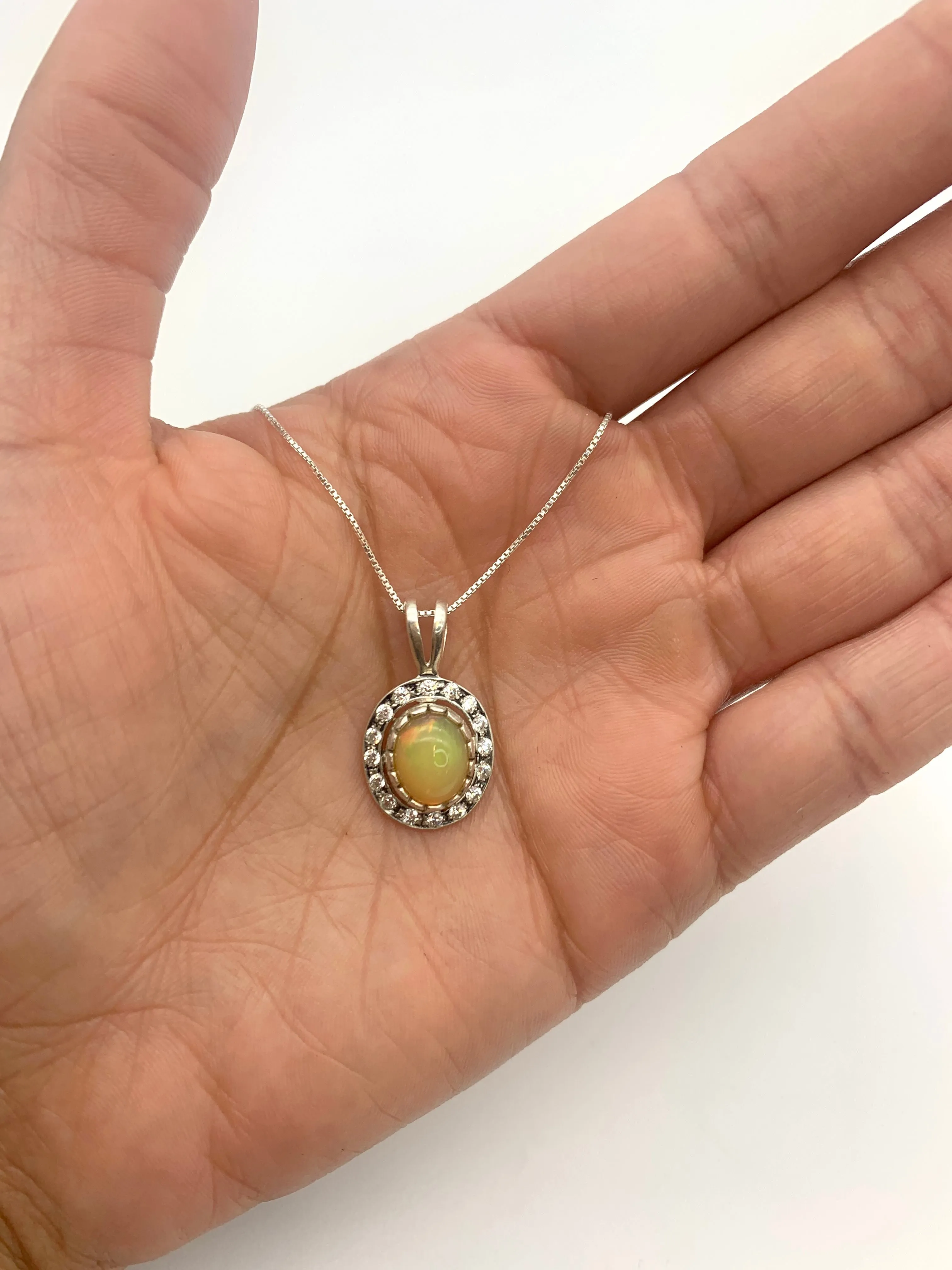 Fire Opal Pendant - Natural Opal Necklace - Vintage Oval Necklace