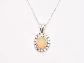 Fire Opal Pendant - Natural Opal Necklace - Vintage Oval Necklace