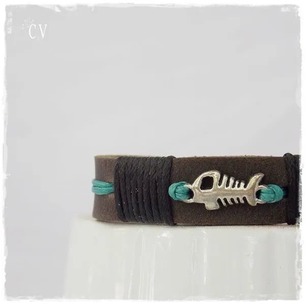 Fish-Bone Leather Bracelet