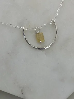 Forged sterling silver wire half moon necklace with citrine