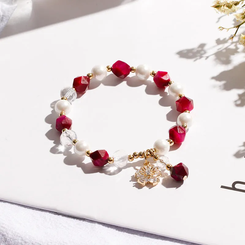 Fortune's Favor: Sterling Silver Tiger's Eye and Pearl Bead Bracelet