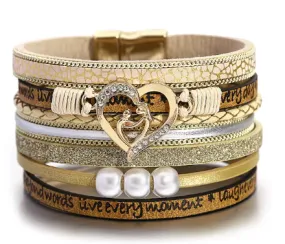 Fresh Accessories - Jojo Cream Heart Leather Wrap Bracelet