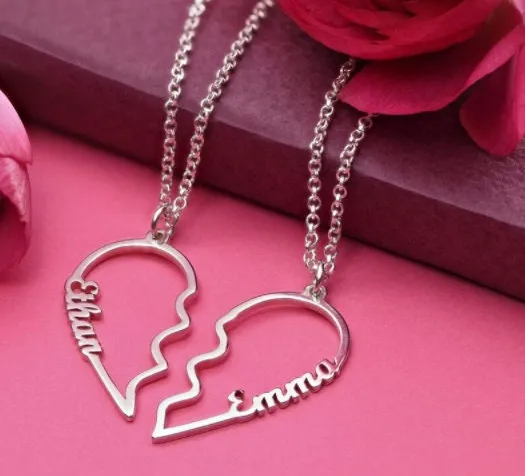 Friendship Necklace for 2 - Couples Necklace Set - Boyfriend Girlfriend Necklace - Broken Heart Necklace - Joining - Matching - Connecting