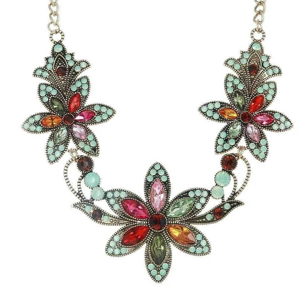 Garden Party Vintage Crystal Flower Necklace for Women
