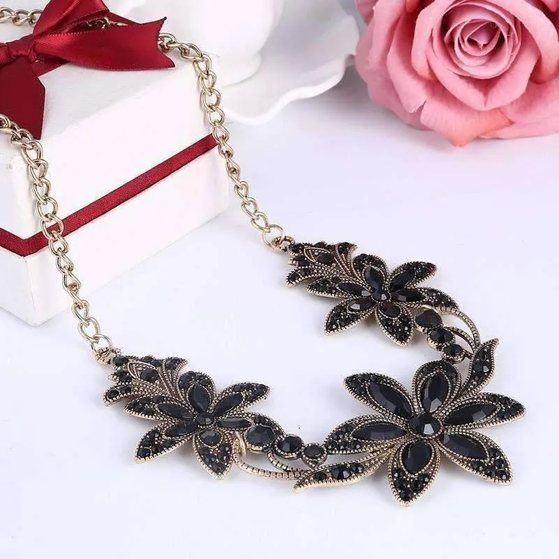 Garden Party Vintage Crystal Flower Necklace for Women