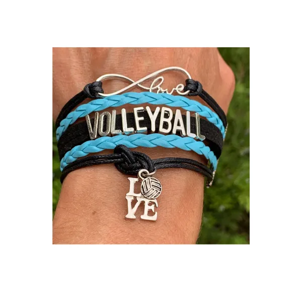 Girls Volleyball Blue and Black Infinity Bracelet - Pick Charm