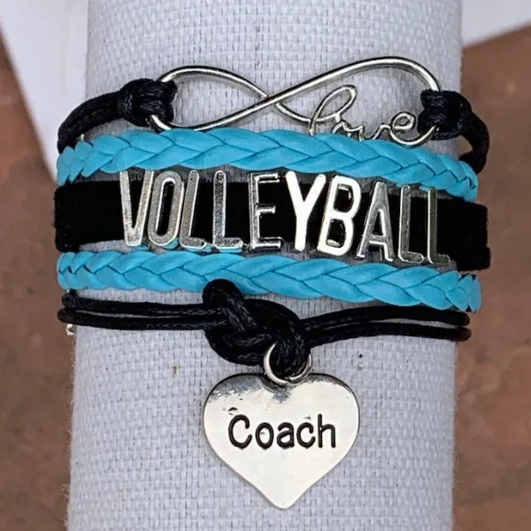 Girls Volleyball Blue and Black Infinity Bracelet - Pick Charm