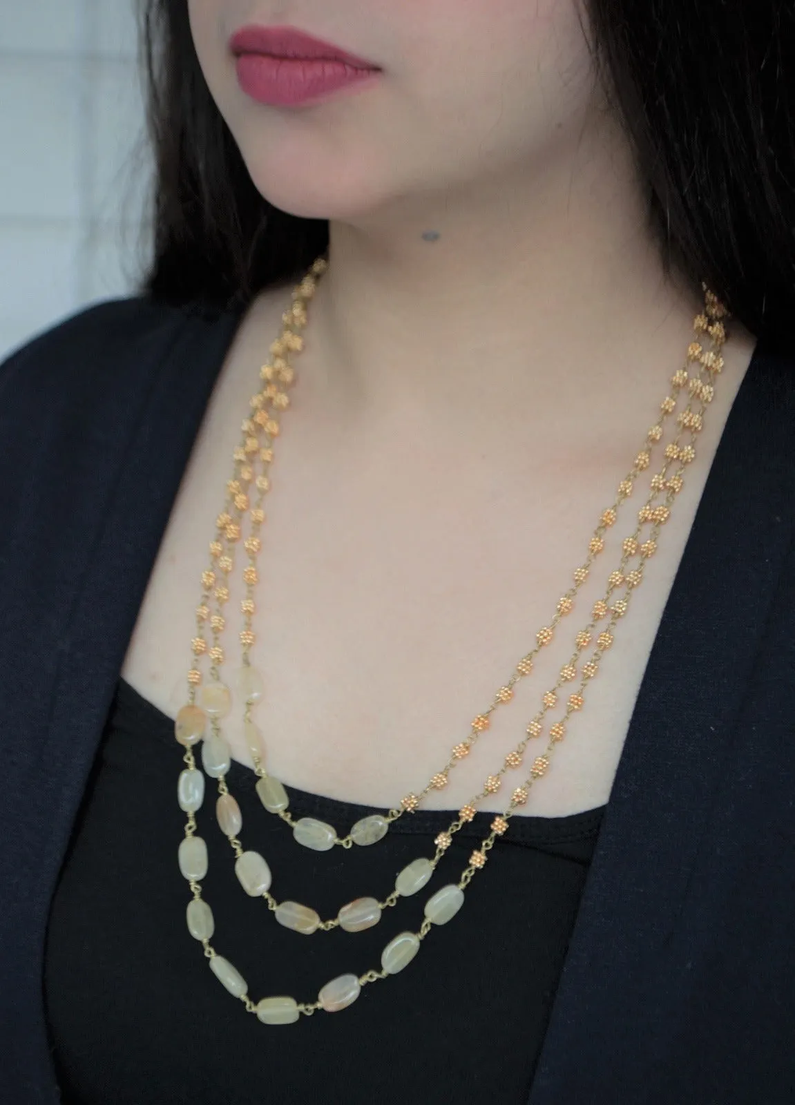 Gold  Necklace Carved citrine