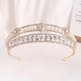 Gold Silver Plated Queen Princess Crystal Pearl Bridal Hair Accessory Headband