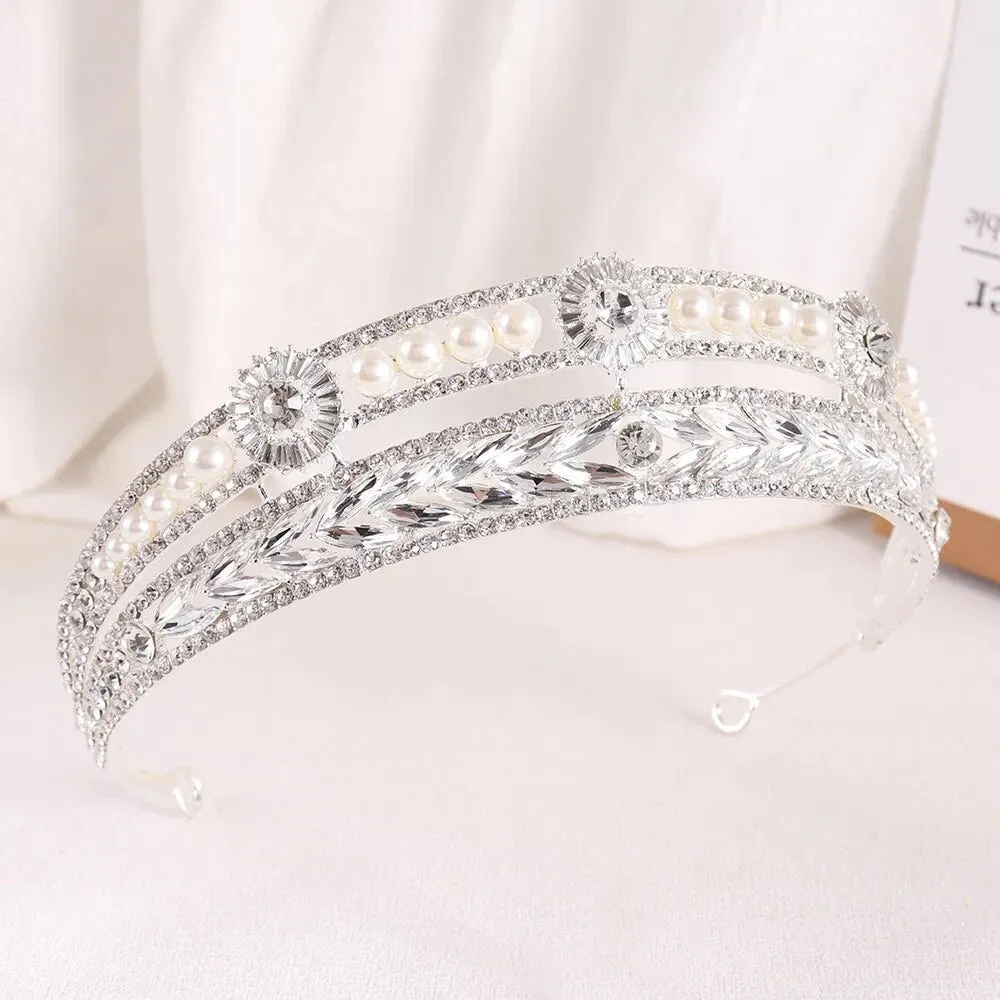 Gold Silver Plated Queen Princess Crystal Pearl Bridal Hair Accessory Headband