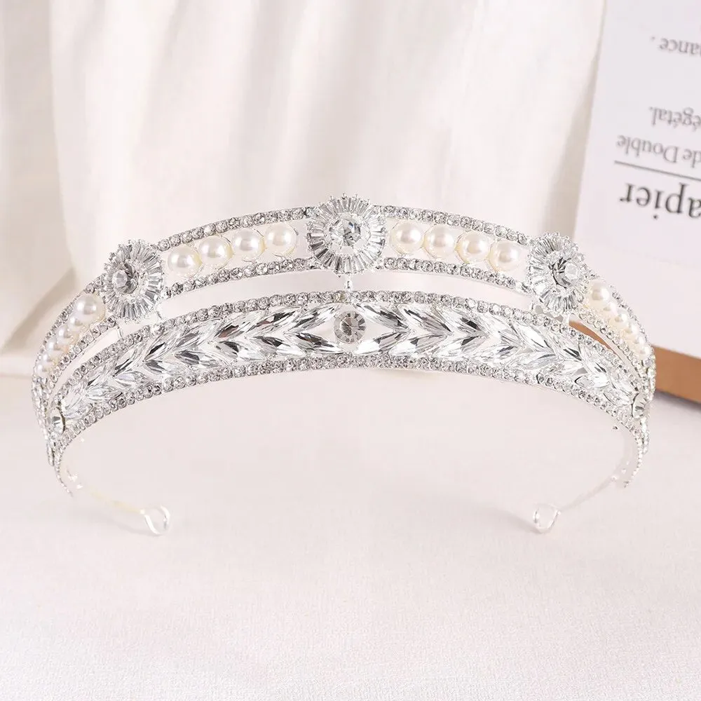 Gold Silver Plated Queen Princess Crystal Pearl Bridal Hair Accessory Headband