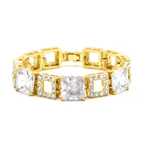 Gold Tone Stunning square link bracelet with clear crystals