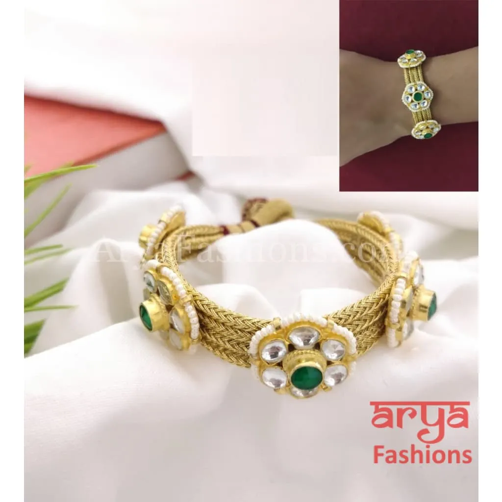 Golden Kundan Bracelet/Bridal Indian Kundan Bracelet/Jadau Polki Bracelet Bangle