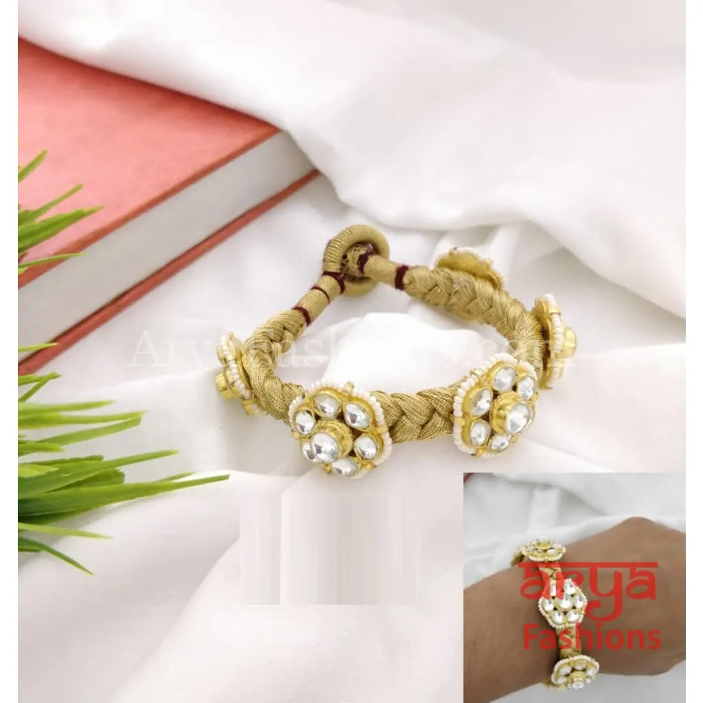 Golden Kundan Bracelet/Bridal Indian Kundan Bracelet/Jadau Polki Bracelet Bangle