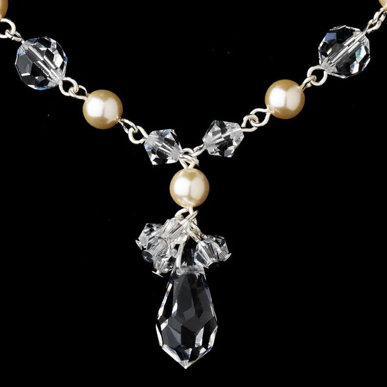 Gorgeous Bridal Pearl & Crystal Necklace Earring Set