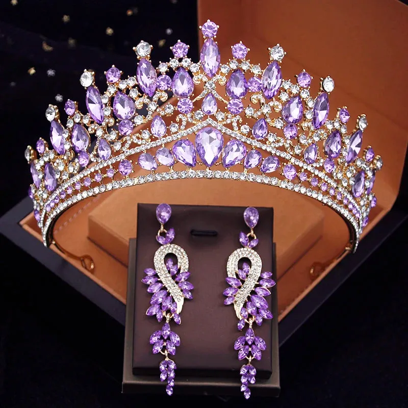 Gorgeous Crystal Tiaras Princess Crown Earring Set Parties Pageant Prom Hair Jewelry Accessories