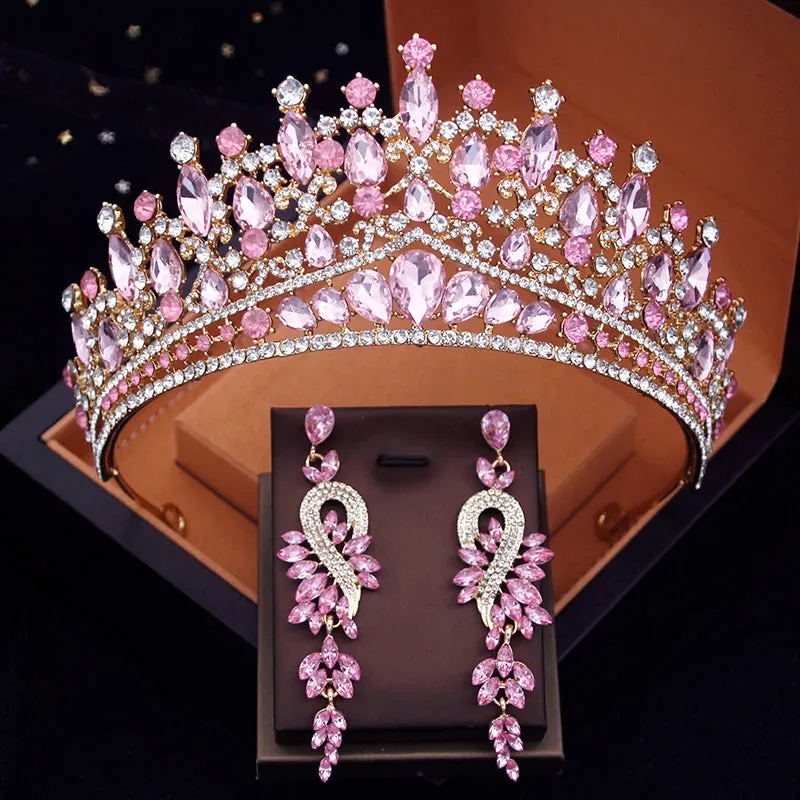 Gorgeous Crystal Tiaras Princess Crown Earring Set Parties Pageant Prom Hair Jewelry Accessories