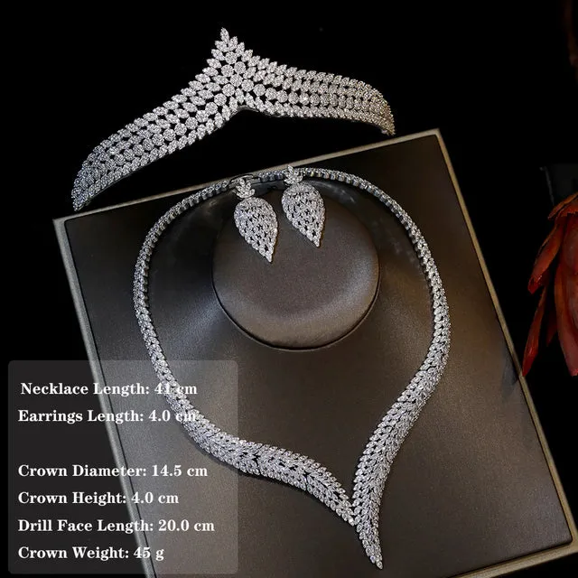 Gorgeous Cubic Zirconia Crystal Bridal Tiara Three Pieces Jewelry Sets