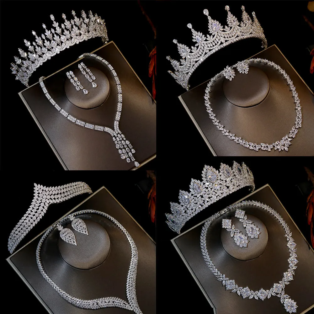 Gorgeous Cubic Zirconia Crystal Bridal Tiara Three Pieces Jewelry Sets