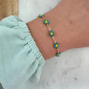 Green Flower Bracelet, Kid Jewelry, Kid Bracelet, Child Bracelet, Flower Jewelry, Floral, Gift for Child Gold Dainty Bracelet, Summer Jewelry