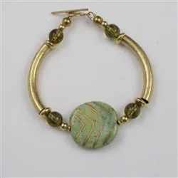 Green Kazuri  Bracelet with Gold Bangle