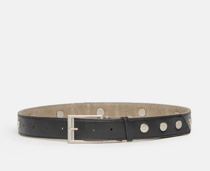 Hammitt Charlie Reversible Riveted Belt Black/Pewter Pewter