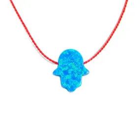 Hamsa Hand Necklace lab-Created Opal Red String