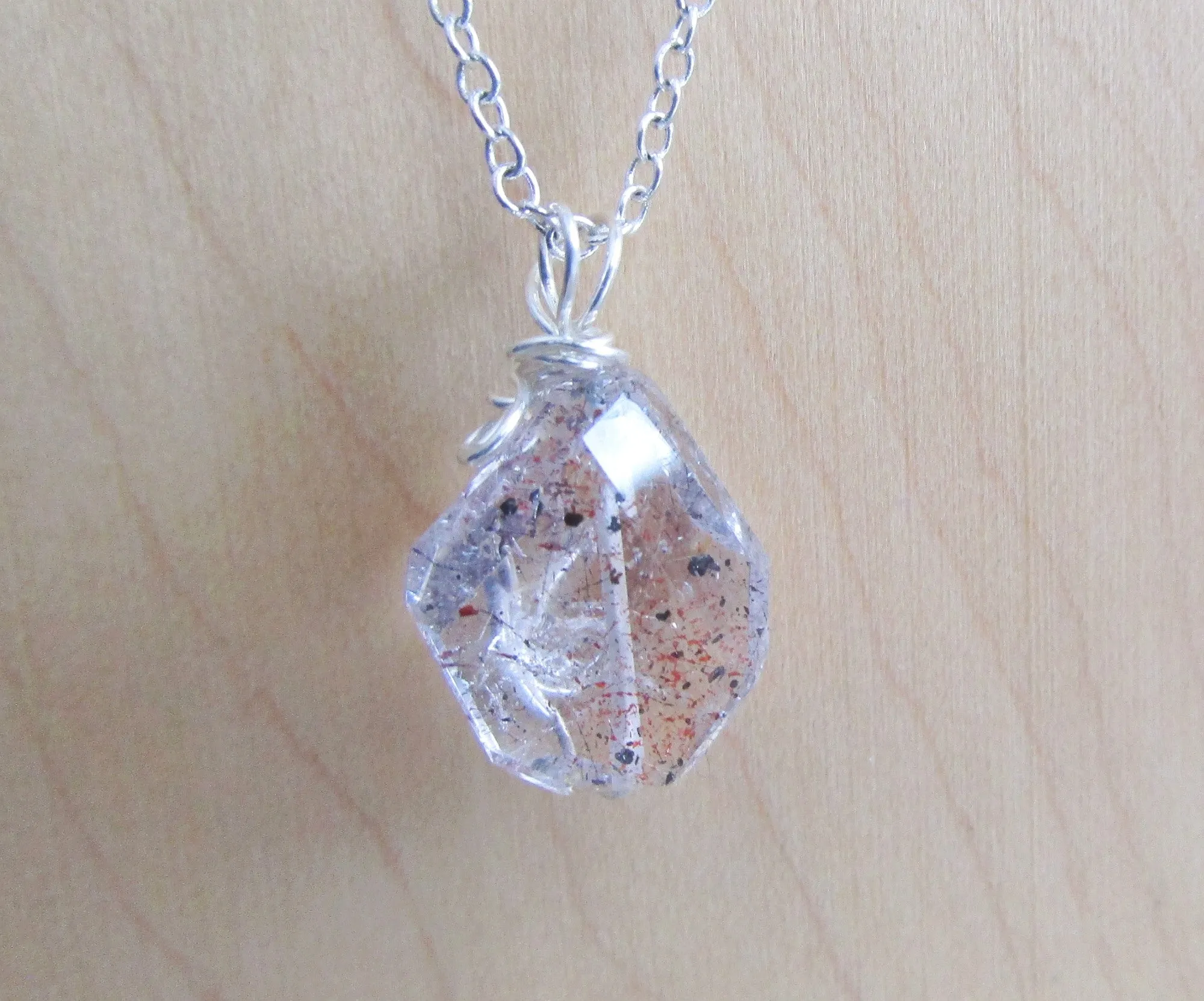 Harlequin Quartz Lepidocrocite Crystal Gemstone Pendant Necklace