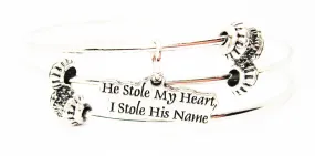 He Stole My Heart, I Stole His Name Triple Style Expandable Bangle Bracelet