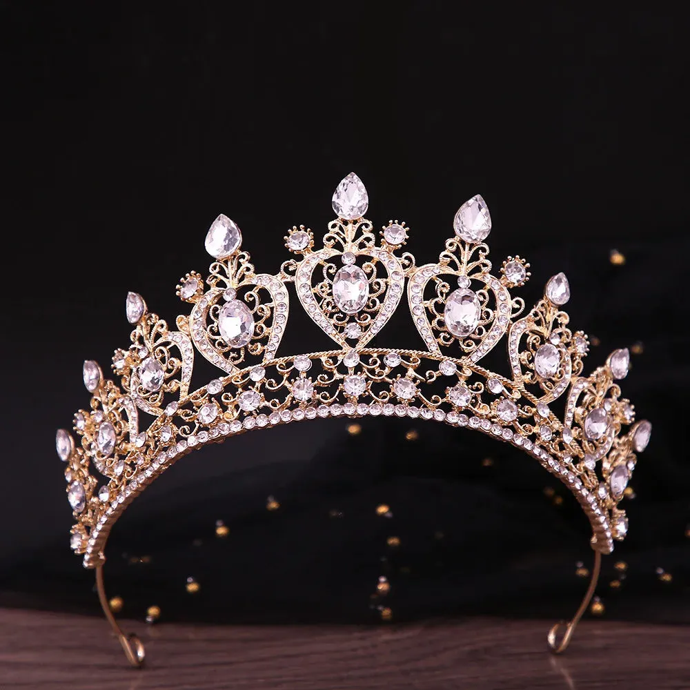 Heart Colorful Crystal Tiara Crowns Wedding Party Pageant Hair Accessory