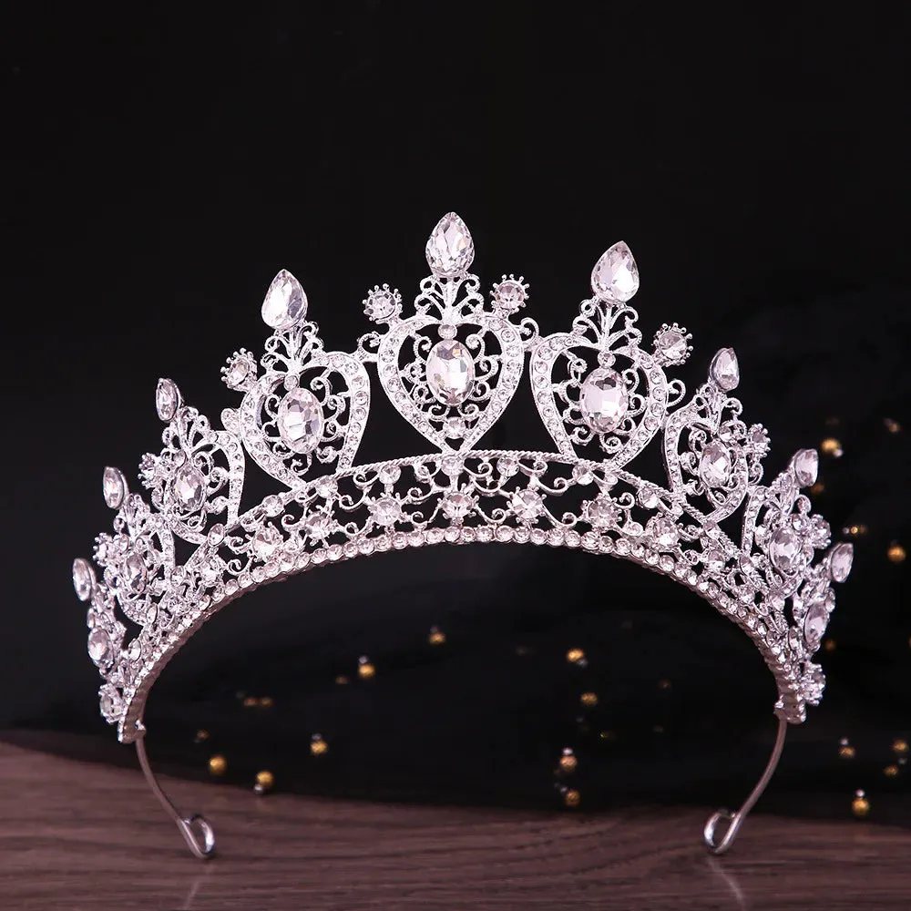 Heart Colorful Crystal Tiara Crowns Wedding Party Pageant Hair Accessory