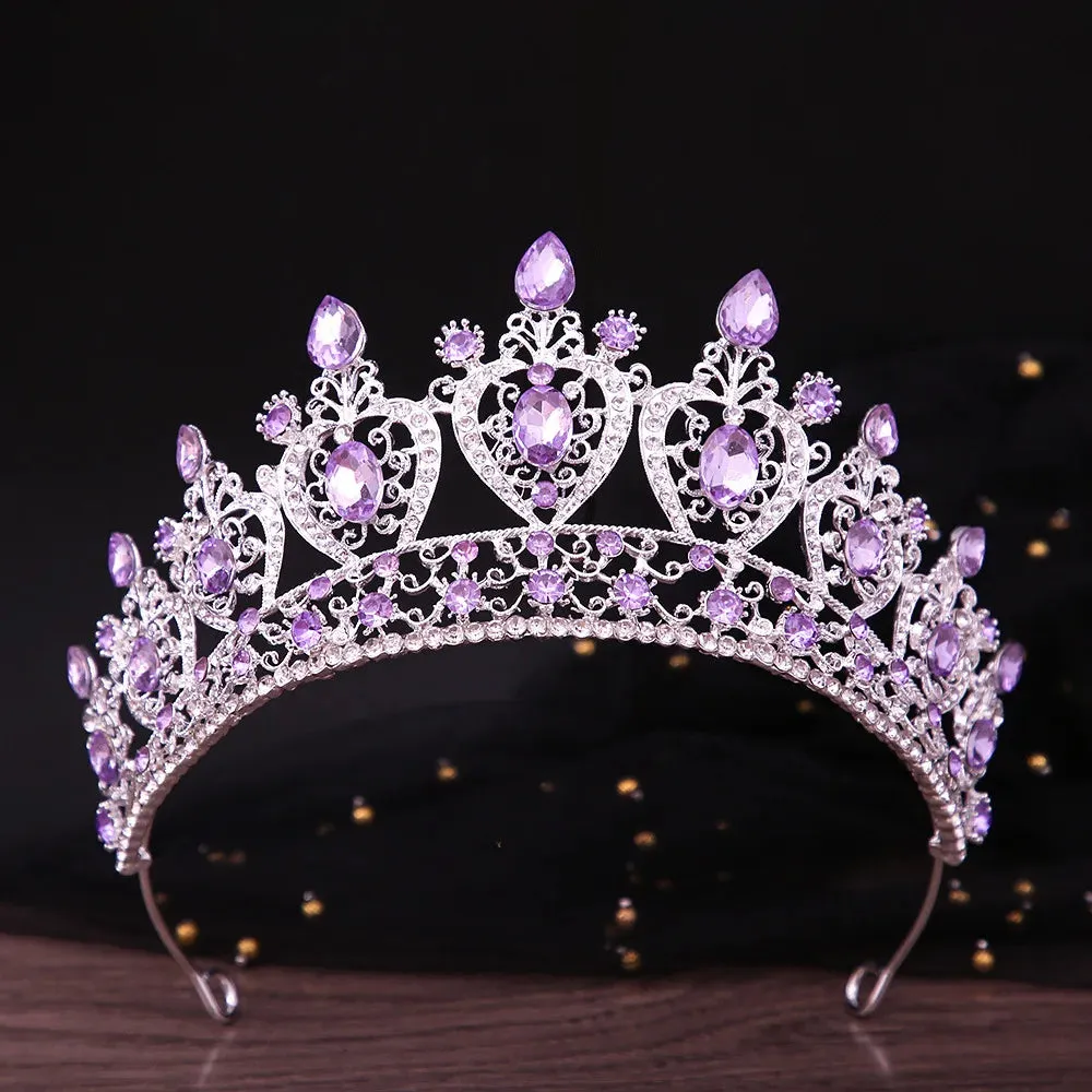 Heart Colorful Crystal Tiara Crowns Wedding Party Pageant Hair Accessory