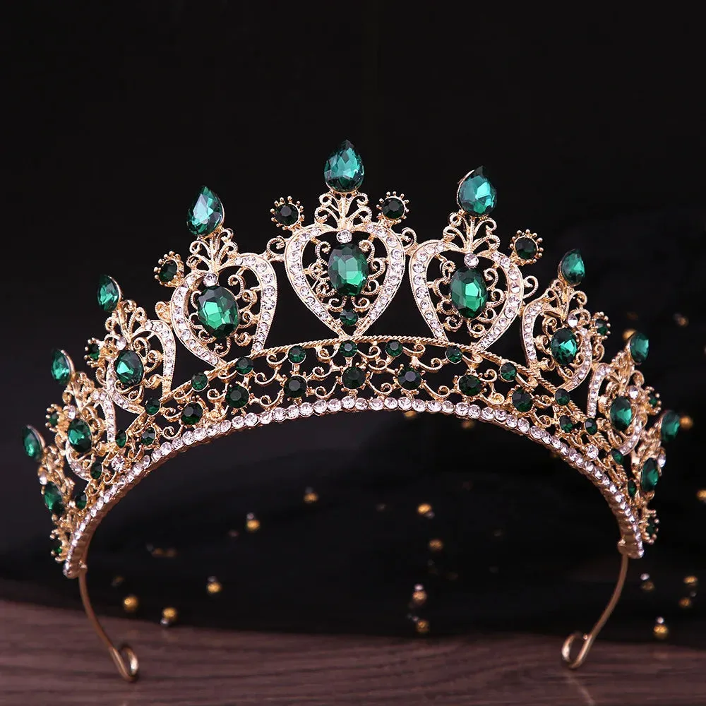 Heart Colorful Crystal Tiara Crowns Wedding Party Pageant Hair Accessory