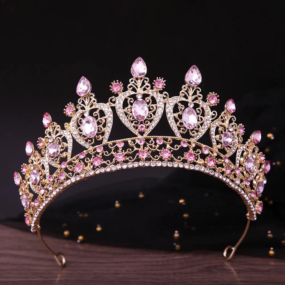 Heart Colorful Crystal Tiara Crowns Wedding Party Pageant Hair Accessory