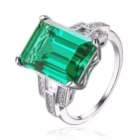 Heritage 9CT Emerald Cut Simulated Russian Emerald IOBI Precious Gems Ring