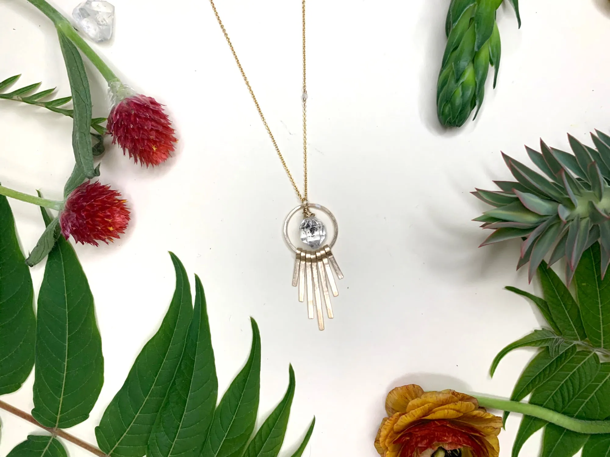 Herkimer Diamond Quartz Circle Fringe Necklace