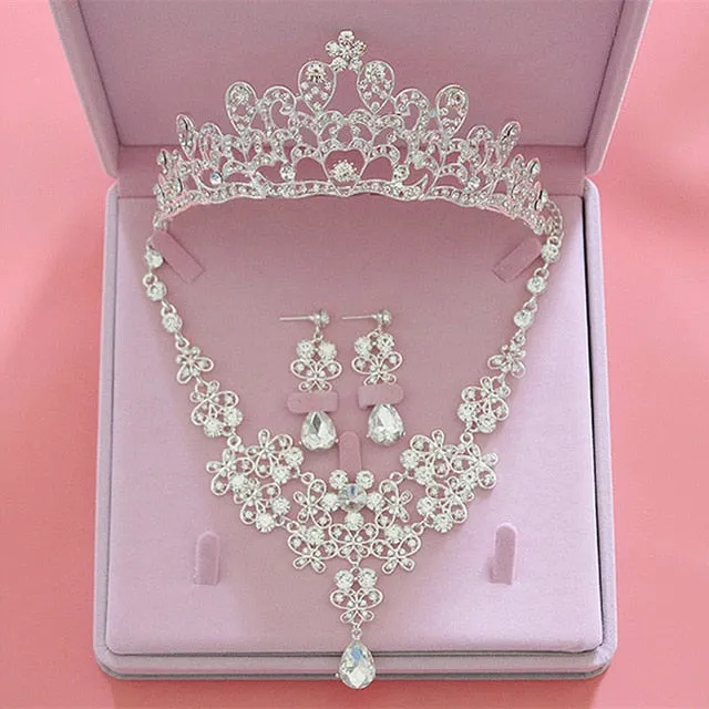 High Quality Fashion Crystalline Bridal Jewelry Sets-Bride-Tiara-Crowns-Earring-Necklace Wedding Jewelry