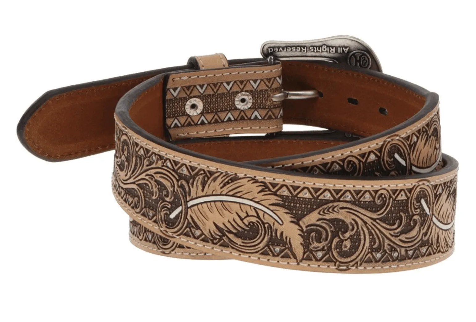 Hooey 'War Paint' Natural Feather & Filigree Leather Belt HMBLT006