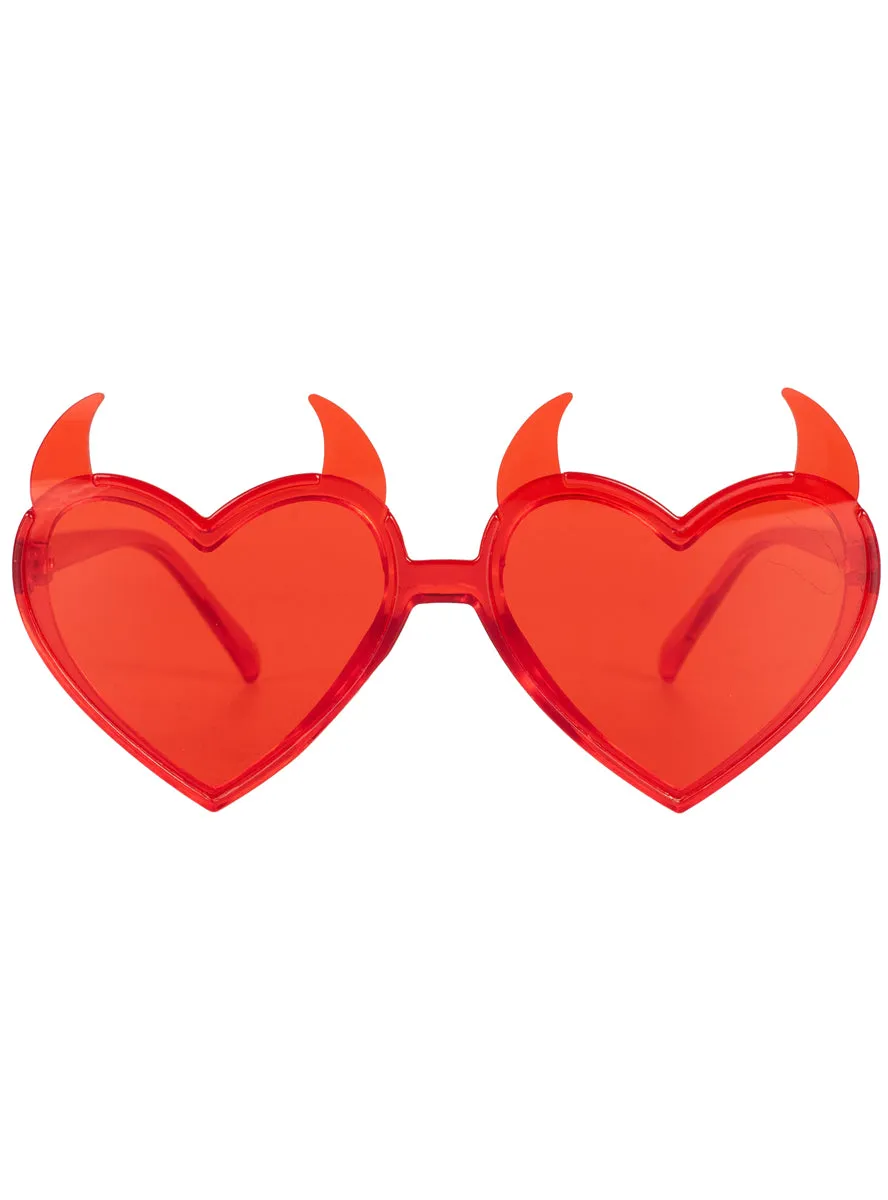 Horned Red Devil Womens Heart Shaped Halloween Glasses