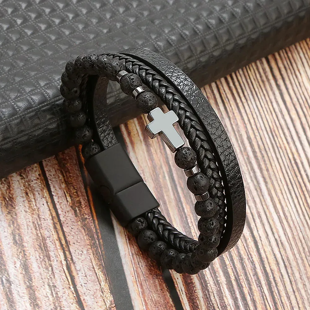 Hot Fashion Beads Leather Bracelet Men Classic Tiger Eye Beaded Multi Layer Leather Bracelet For Men Jewelry 2023 Gift