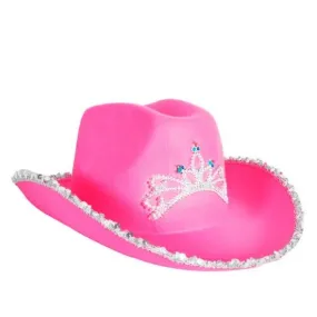 Hot Pink Sequin Rim Cowboy/Cowgirl Hat with Tiara