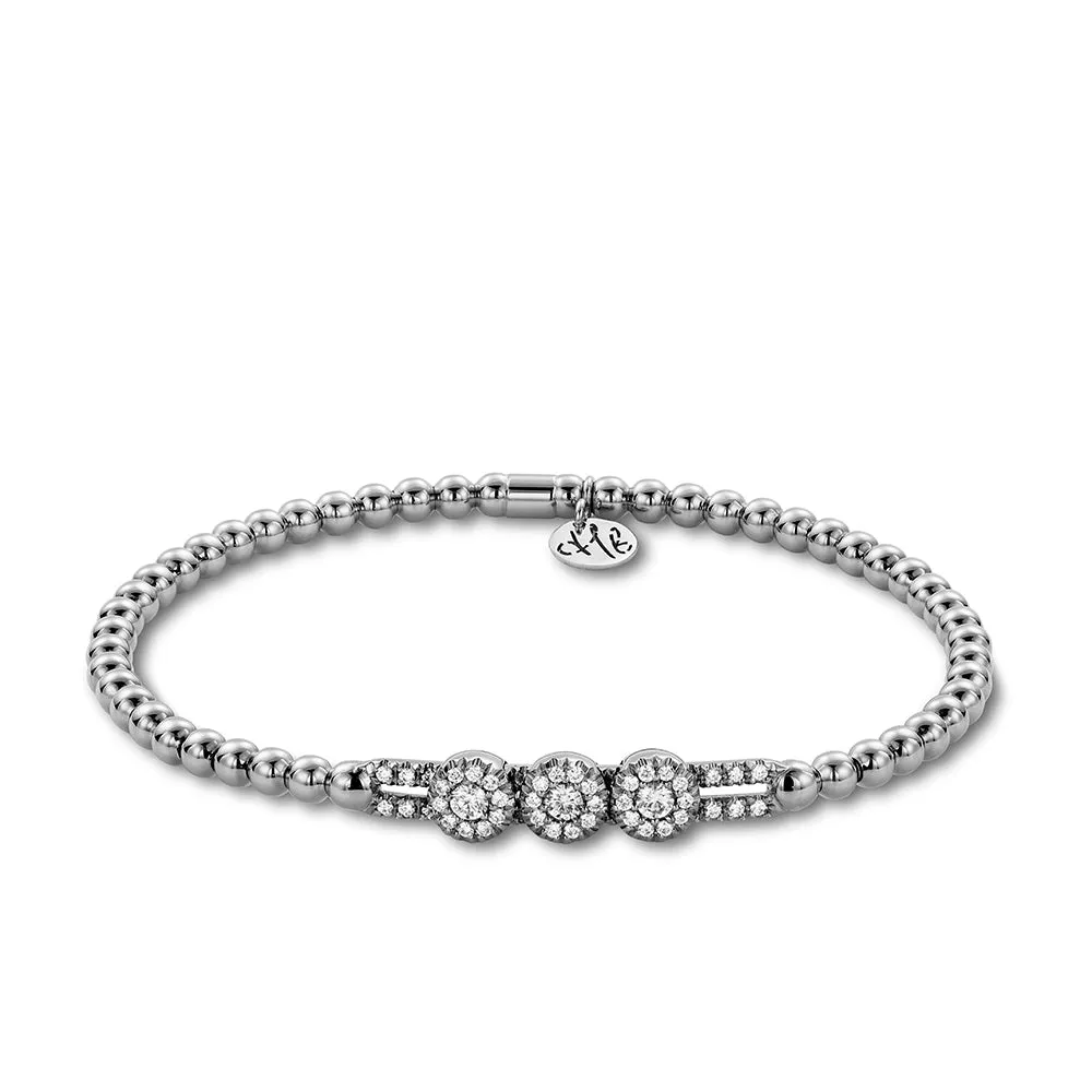 Hulchi Belluni 18K White Gold Three Circle Diamond Tresore Stretch Bracelet