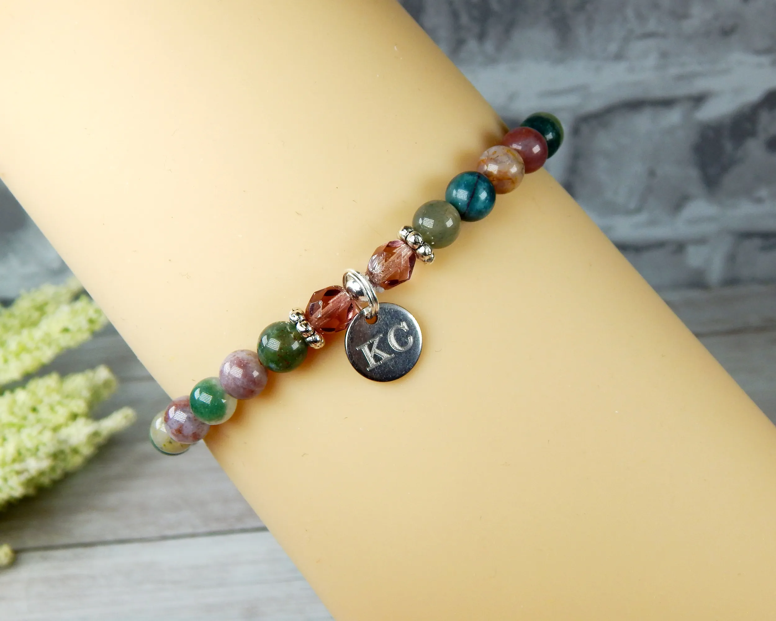 Jasper Engraved Initial Bracelet for Women - Custom Bracelet - Personalized Jewelry for Women