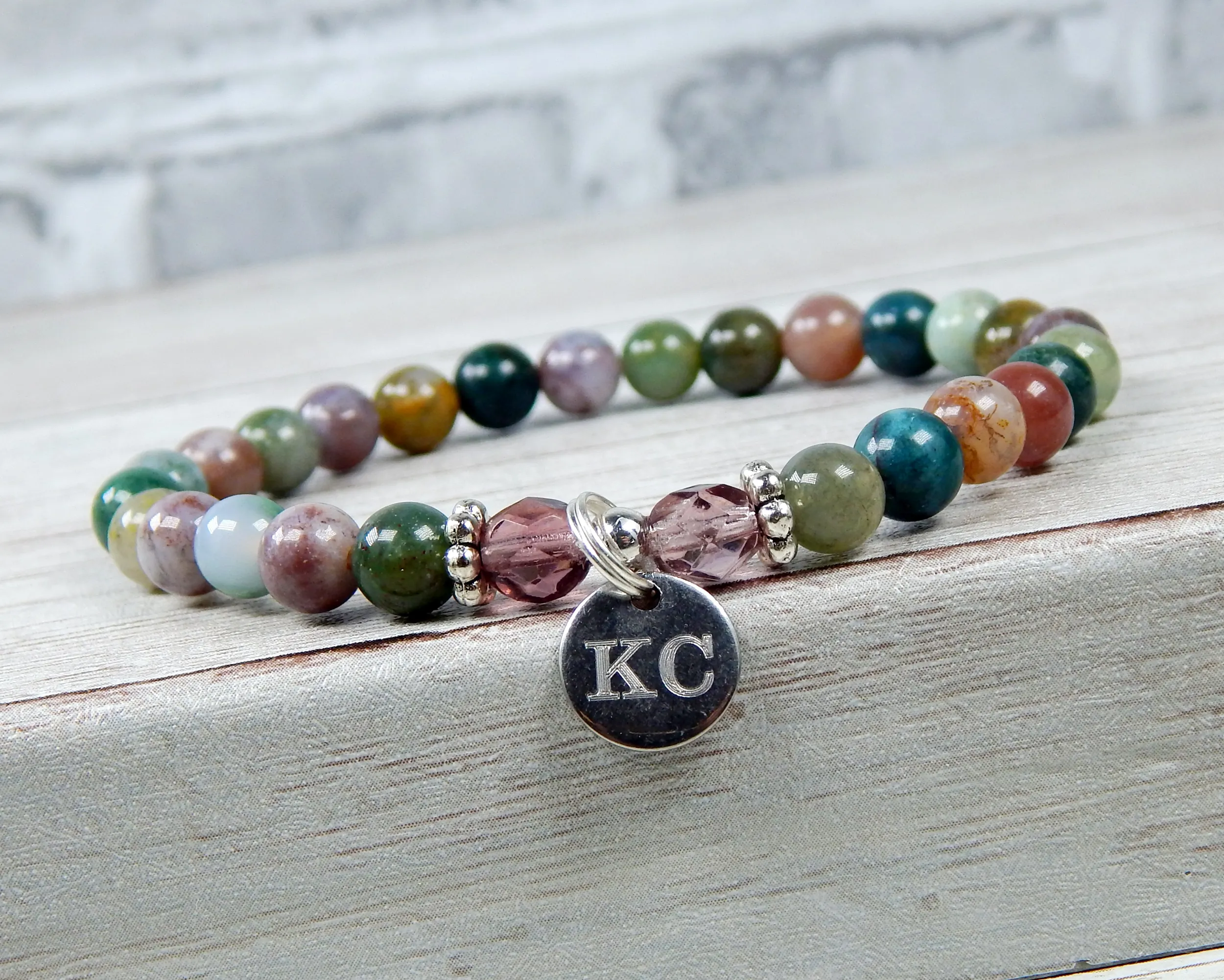 Jasper Engraved Initial Bracelet for Women - Custom Bracelet - Personalized Jewelry for Women