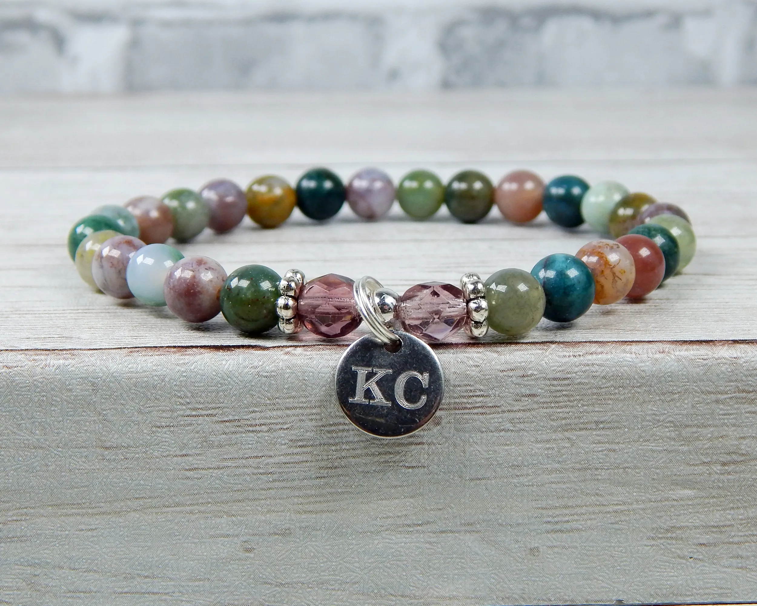 Jasper Engraved Initial Bracelet for Women - Custom Bracelet - Personalized Jewelry for Women