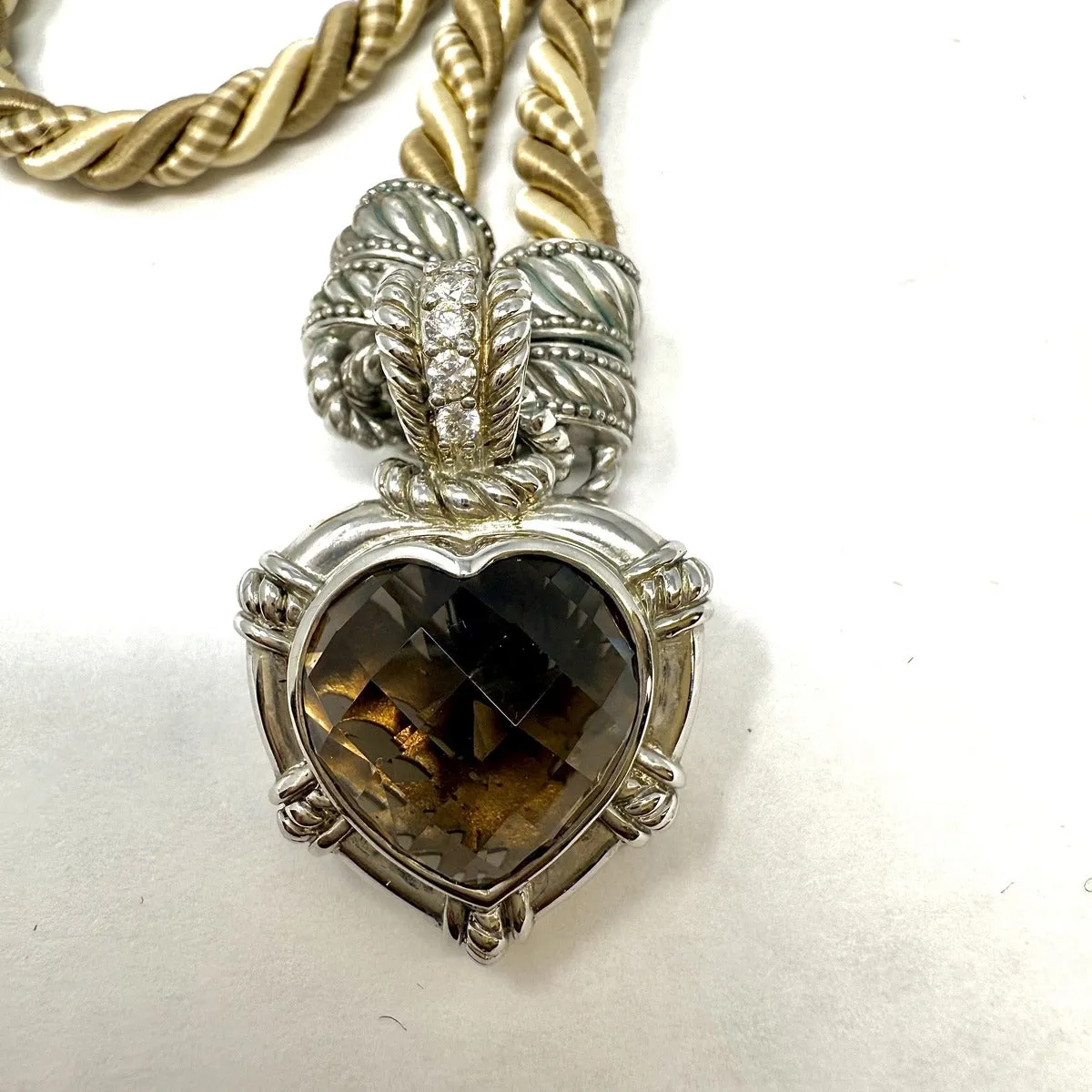 Judith Ripka Braided Cord Necklace with Citrine Heart Pendant