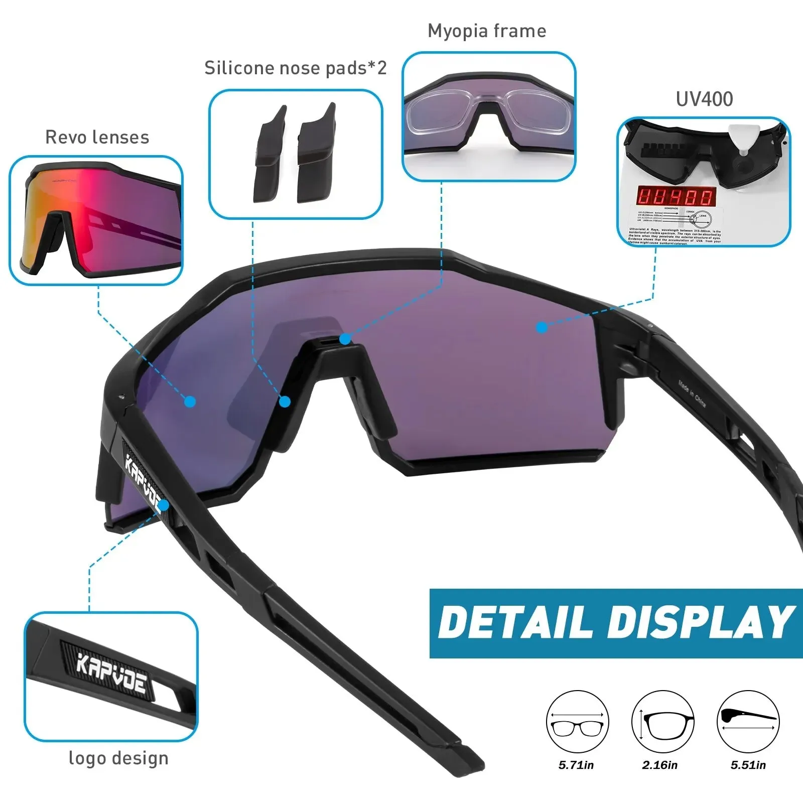 Kapvoe Cycling Glasses Polarized MTB Road Bike Glasses UV400 Protection Sunglasses Ultra Light Sport Eyewear Equipment