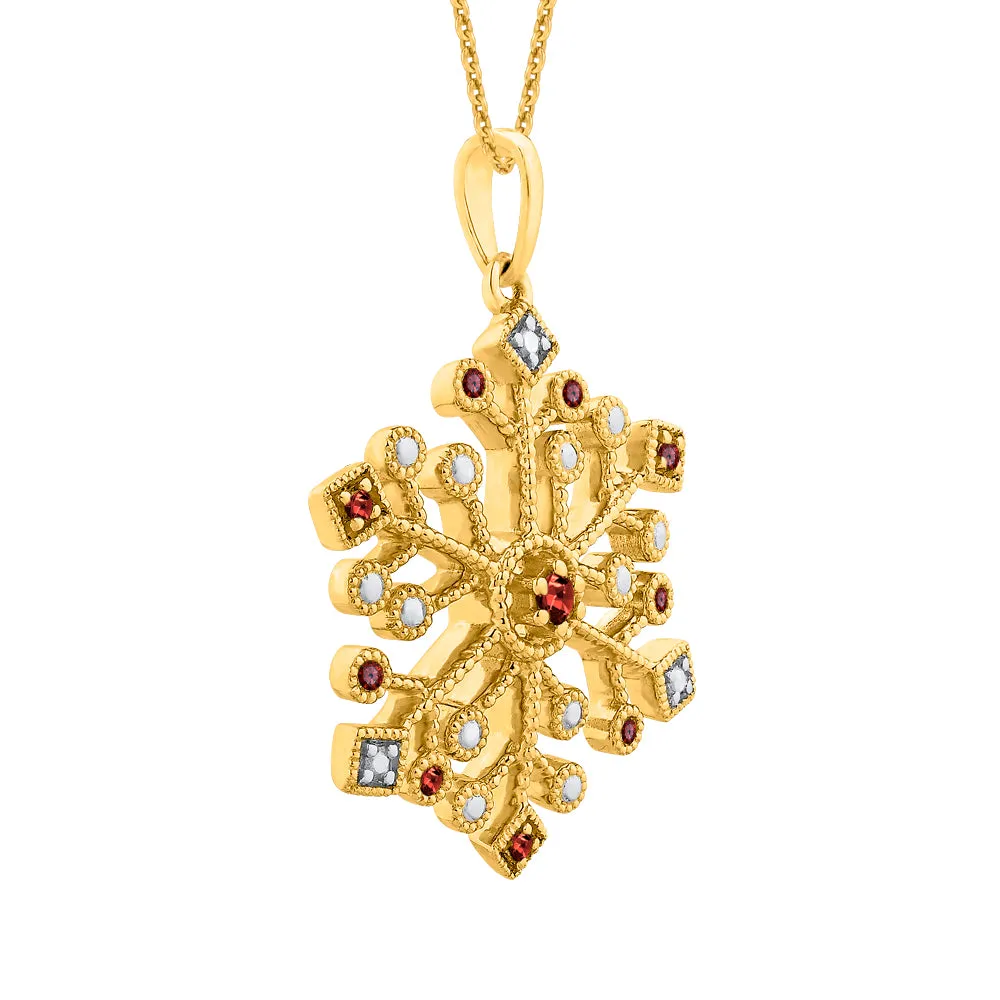 KATARINA 1/8 cttw Natural Gemstone Snowflake Pendant Necklace