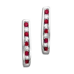 KATARINA Alternating Diamond with Ruby J-Hoop Earrings (1/5 cttw)